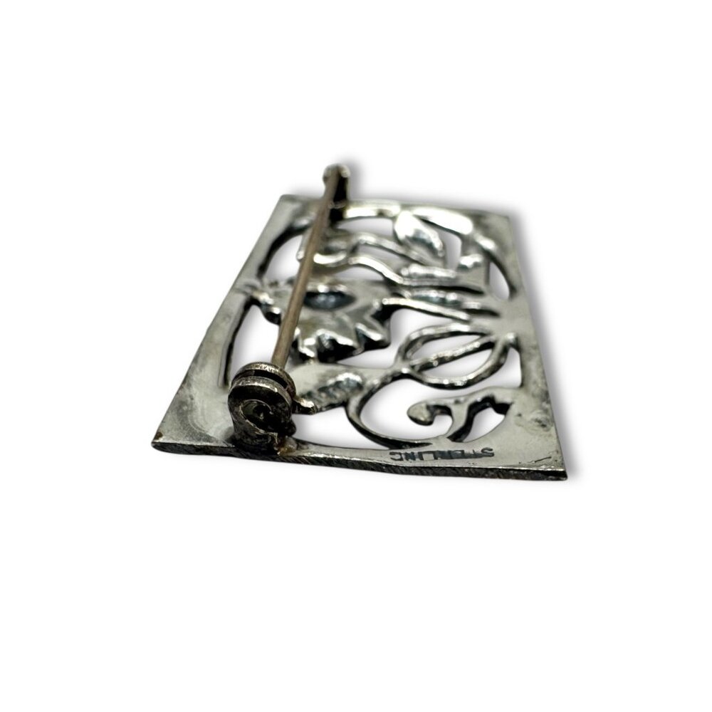 Vintage Sterling Silver Floral Brooch Pin - Picture 6 of 10